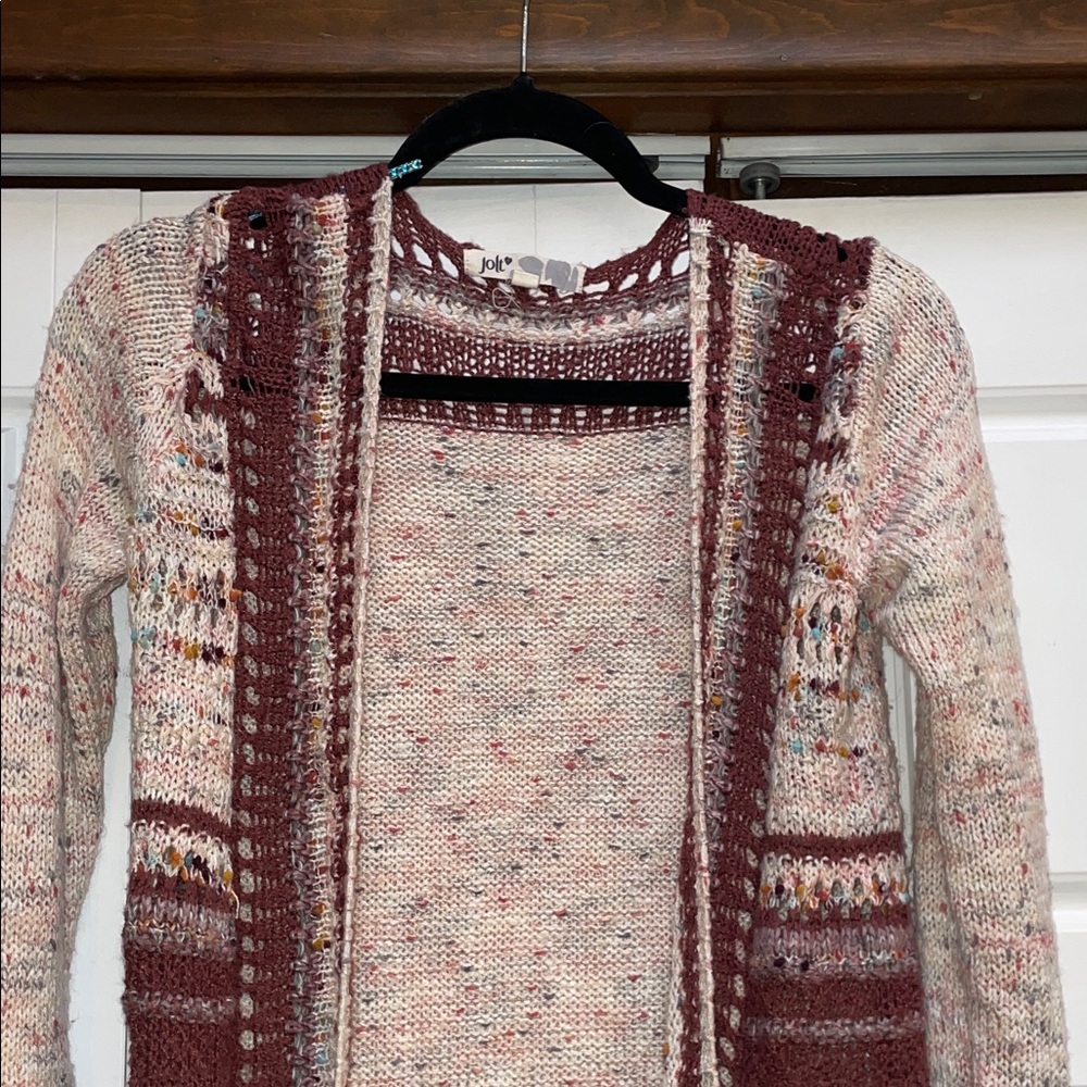 Jolt Maroon and Cream Long Knit Cardigan - Picture 2 of 8